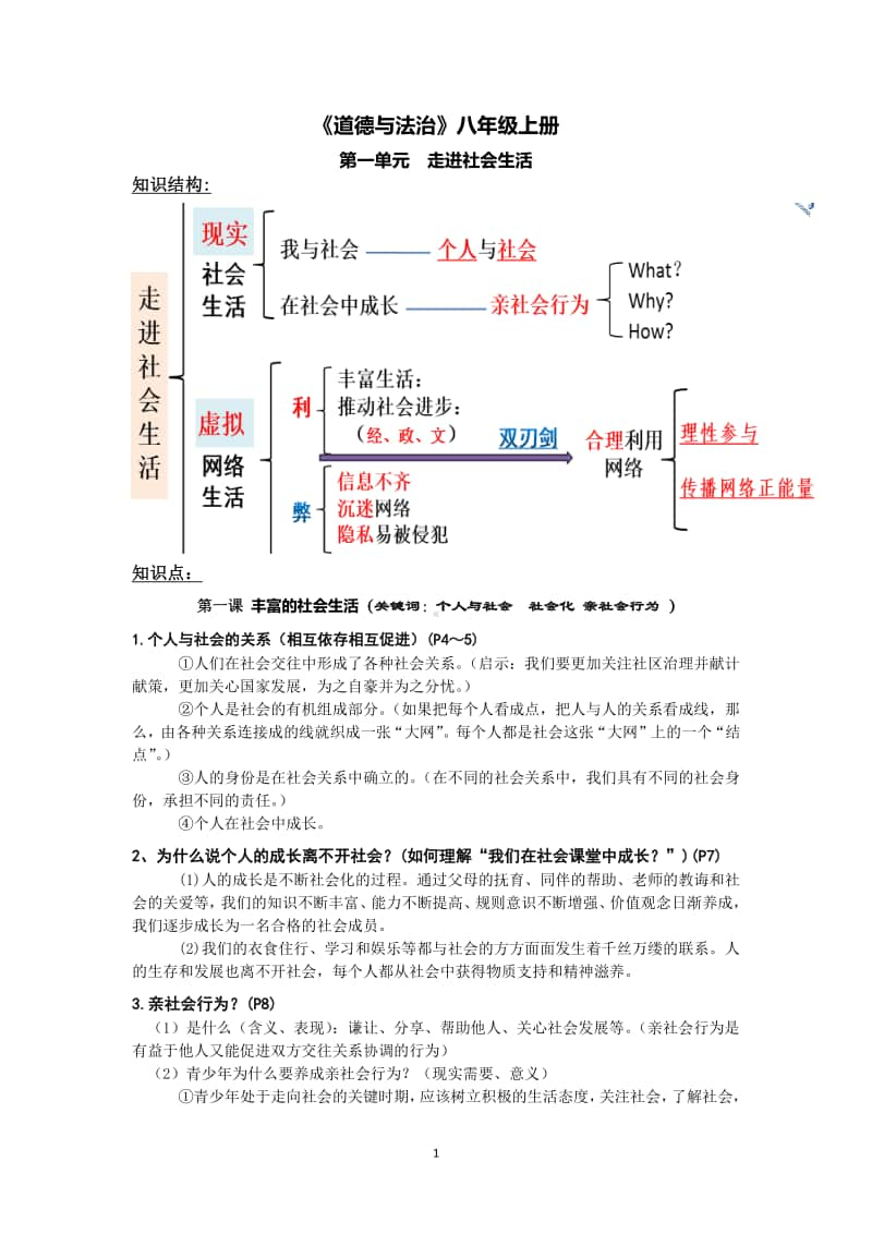 统编版道德与法治八年级上册基础知识归纳.doc_第1页