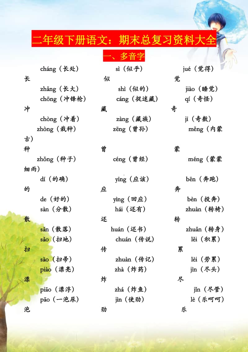 二年级下册语文：期末总复习资料大全(1).doc_第1页