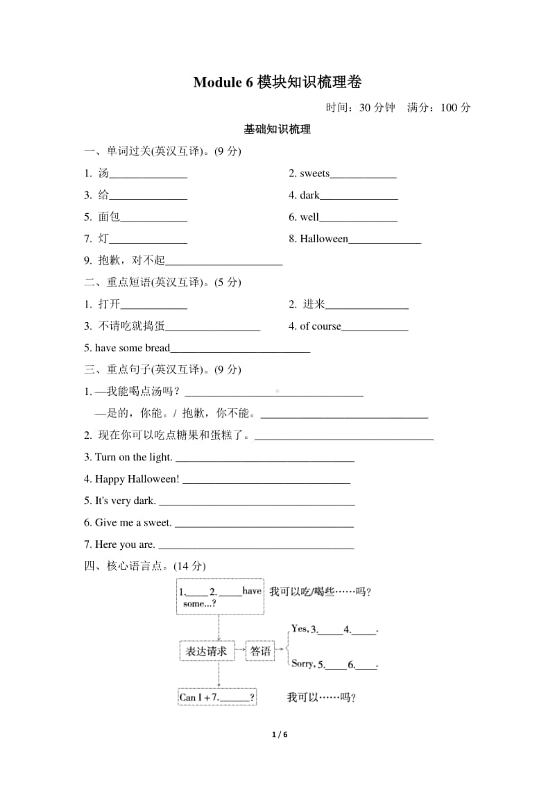 外研版（三起）四年级上册英语Module 6模块知识梳理卷.doc_第1页