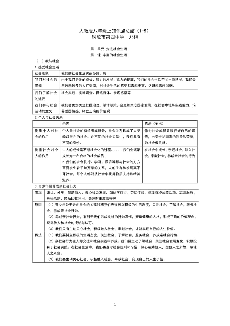 统编版道德与法治八年级上知识点总结（1-5课）.docx_第1页