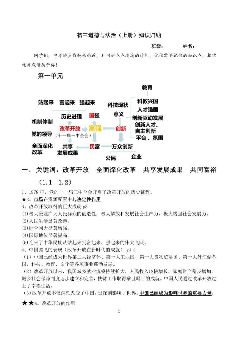 部编人教版九年级道德与法治上册知识提纲.docx_第1页