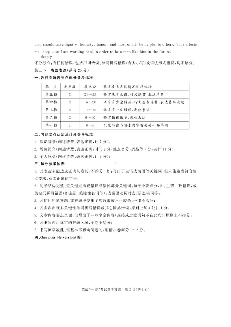 成都市2018级高中毕业班第一次诊断性检测英语试题参考答案及评分标准（含双向细目表及打分板）.pdf_第2页