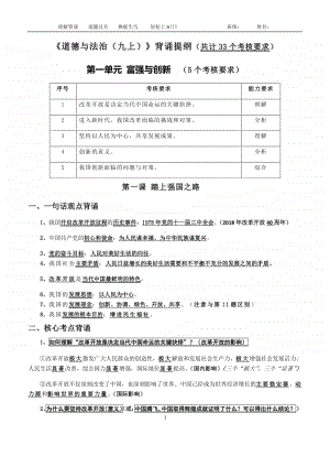 （部编人教版）九年级道德与法治上学期复习提纲.docx