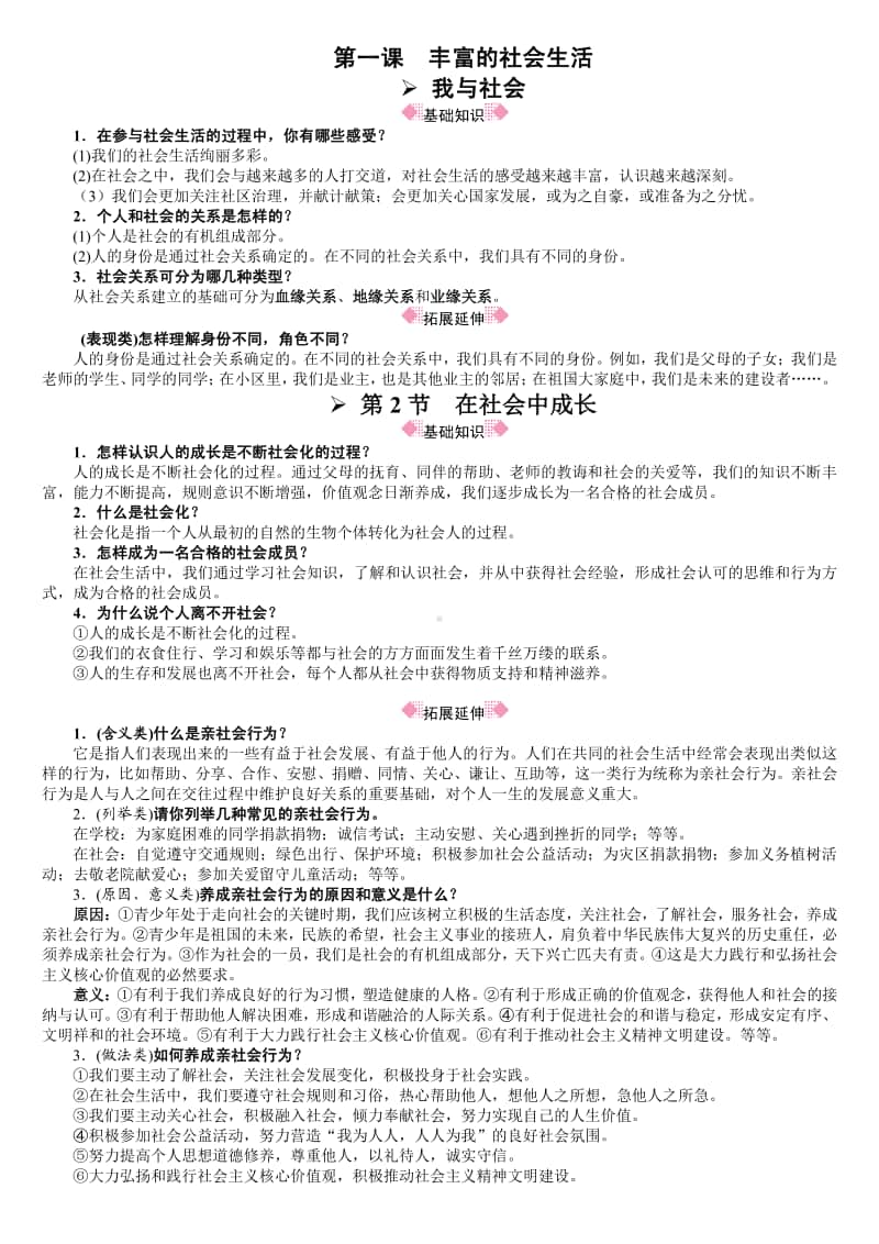 部编版道德与法治八年级上册1-6课复习提纲扫描版.pdf_第1页