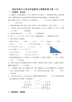 扬州市育才小学五年级数学上册期末复习卷及答案（三）.docx