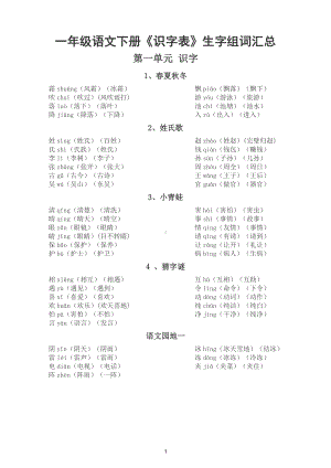 小学语文部编版一年级下全册《识字表》生字组词汇总.doc