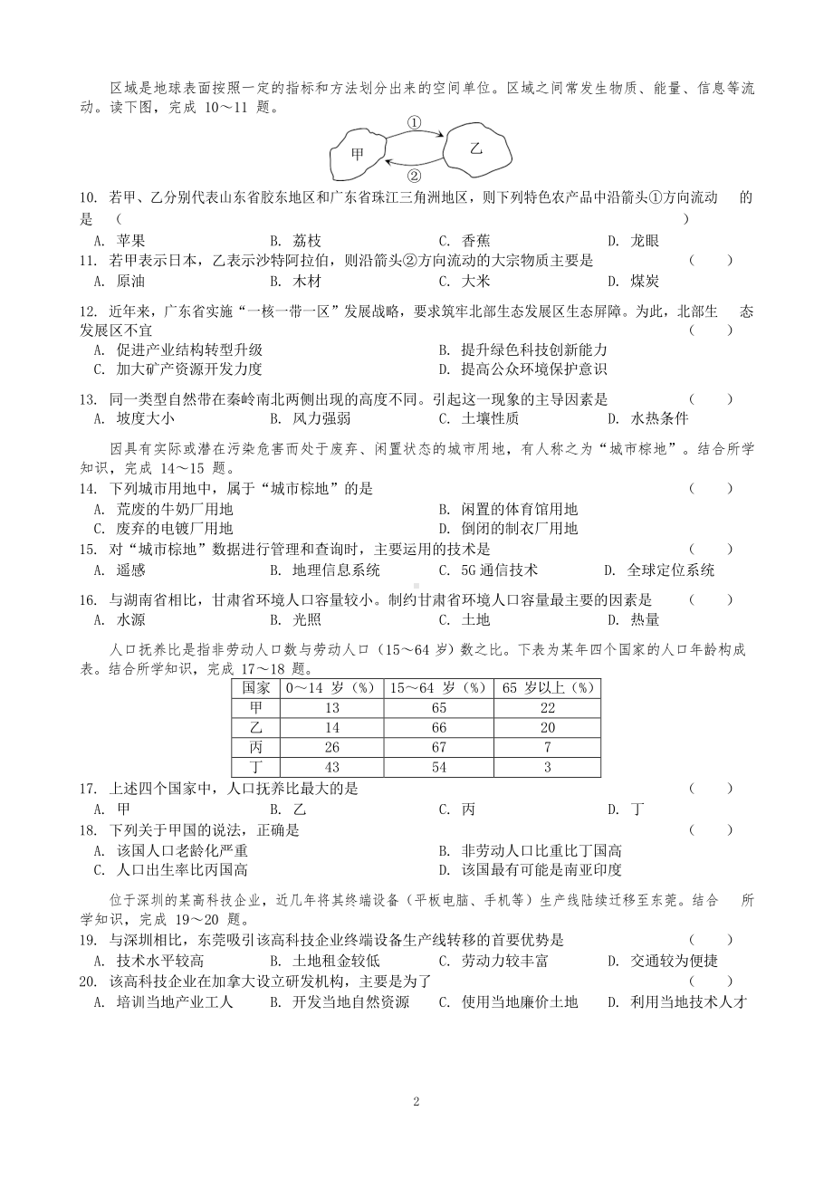 广东省2021年1月普通高中学业水平合格考试地理试题.docx_第2页