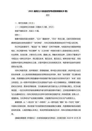 2021届高三八省适应性考试预测模拟(B卷) 语文试题（含答案）.docx