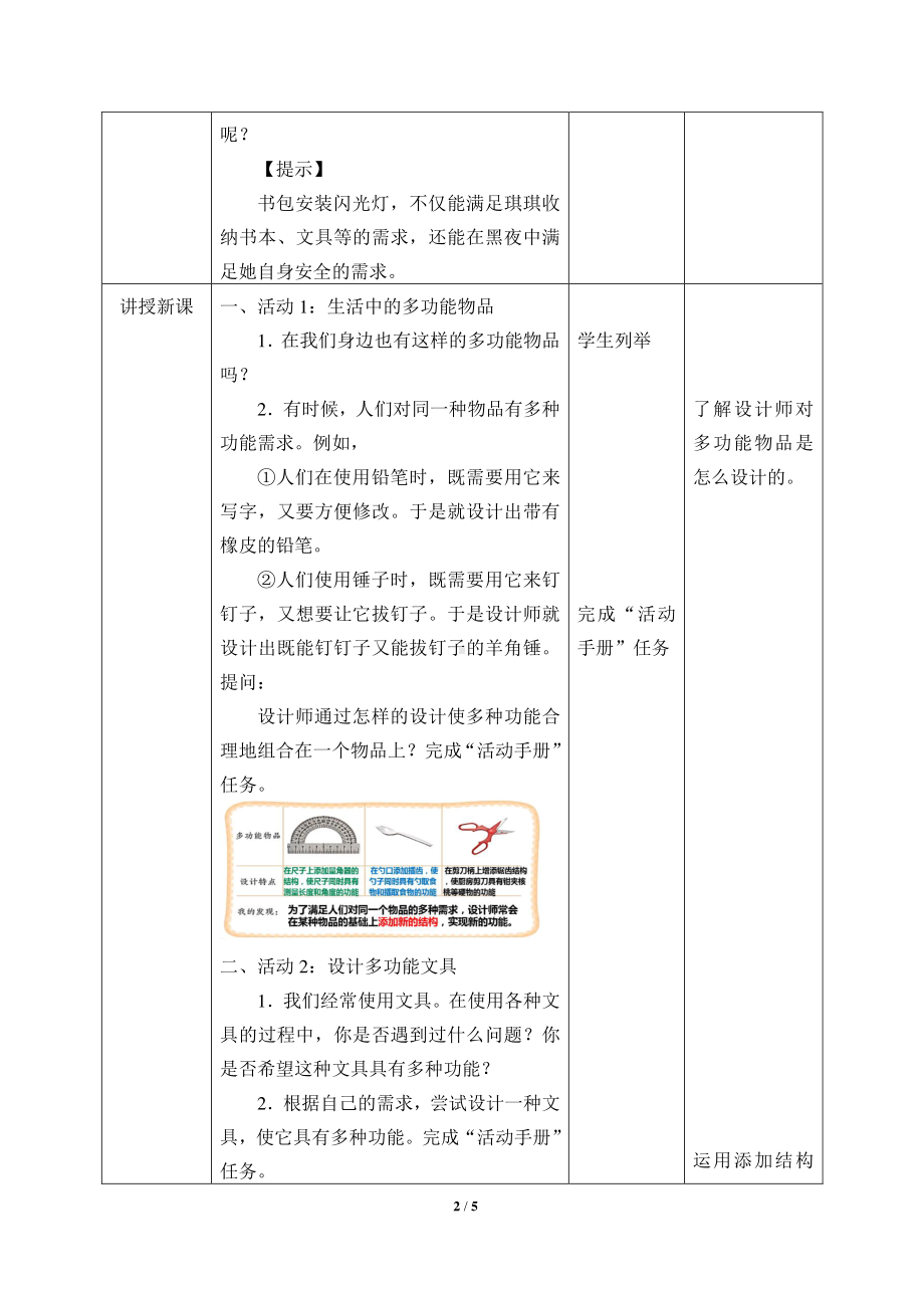 2020新粤教版六年级下册科学 1.4.多功能物品 教案.docx_第2页