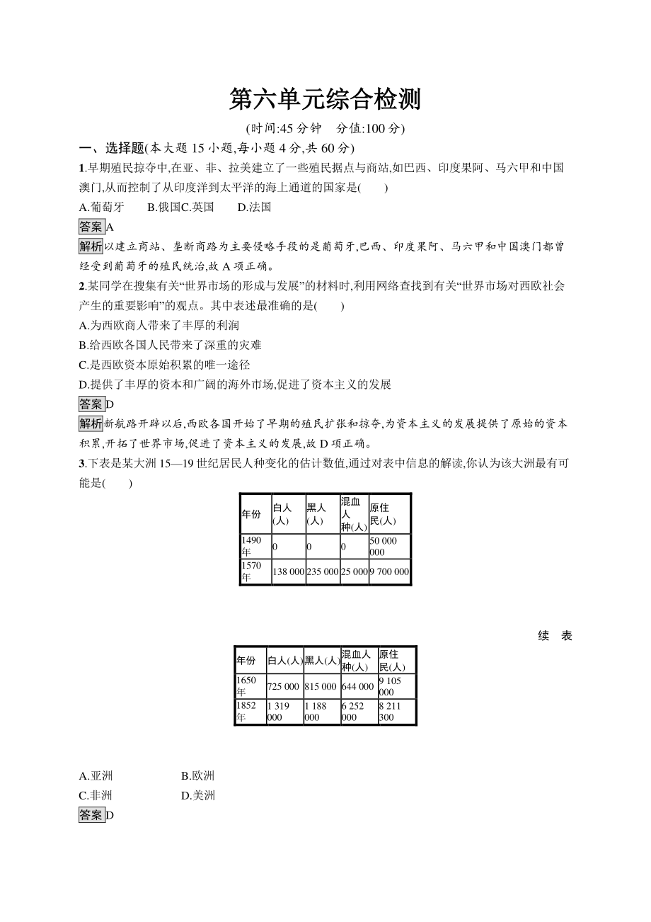 （新教材）2021年人教版高中历史必修下册：第六单元综合检测.docx_第1页