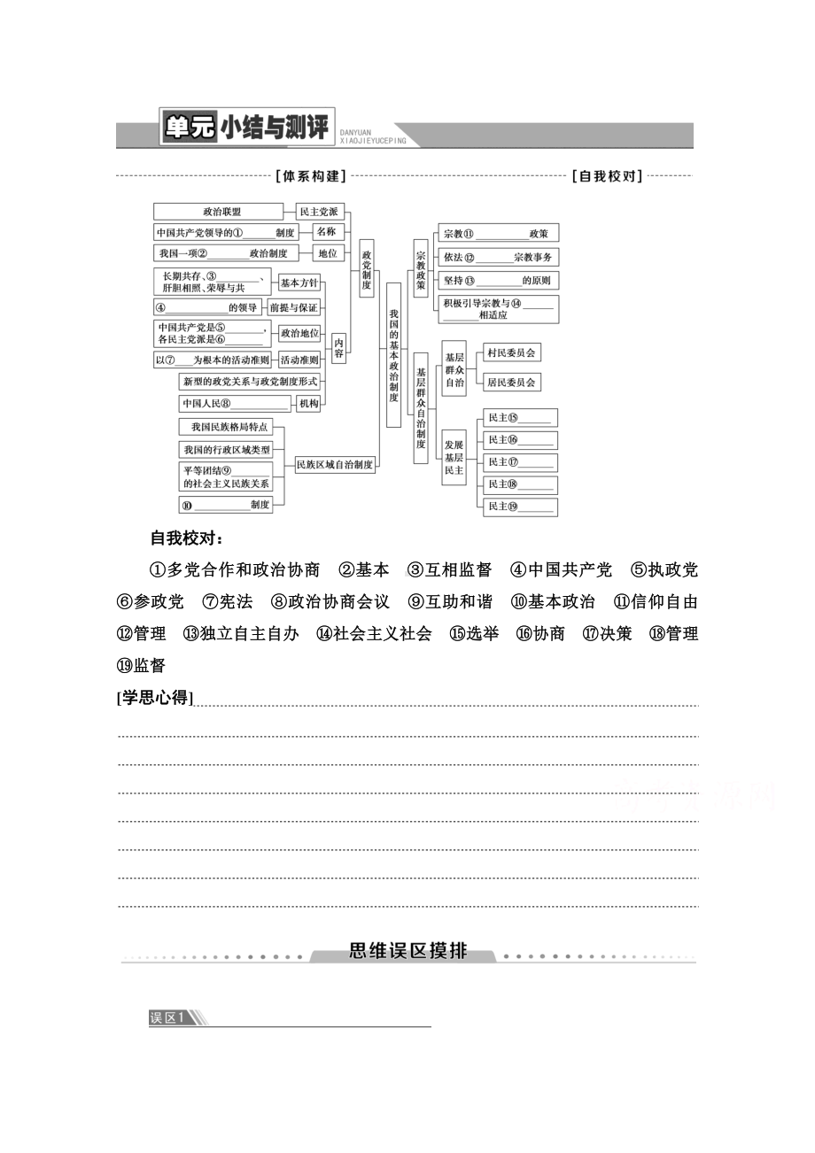 （新教材）2021政治部编版必修第三册教学案：第2单元 单元小结与测评（含解析）.doc_第1页