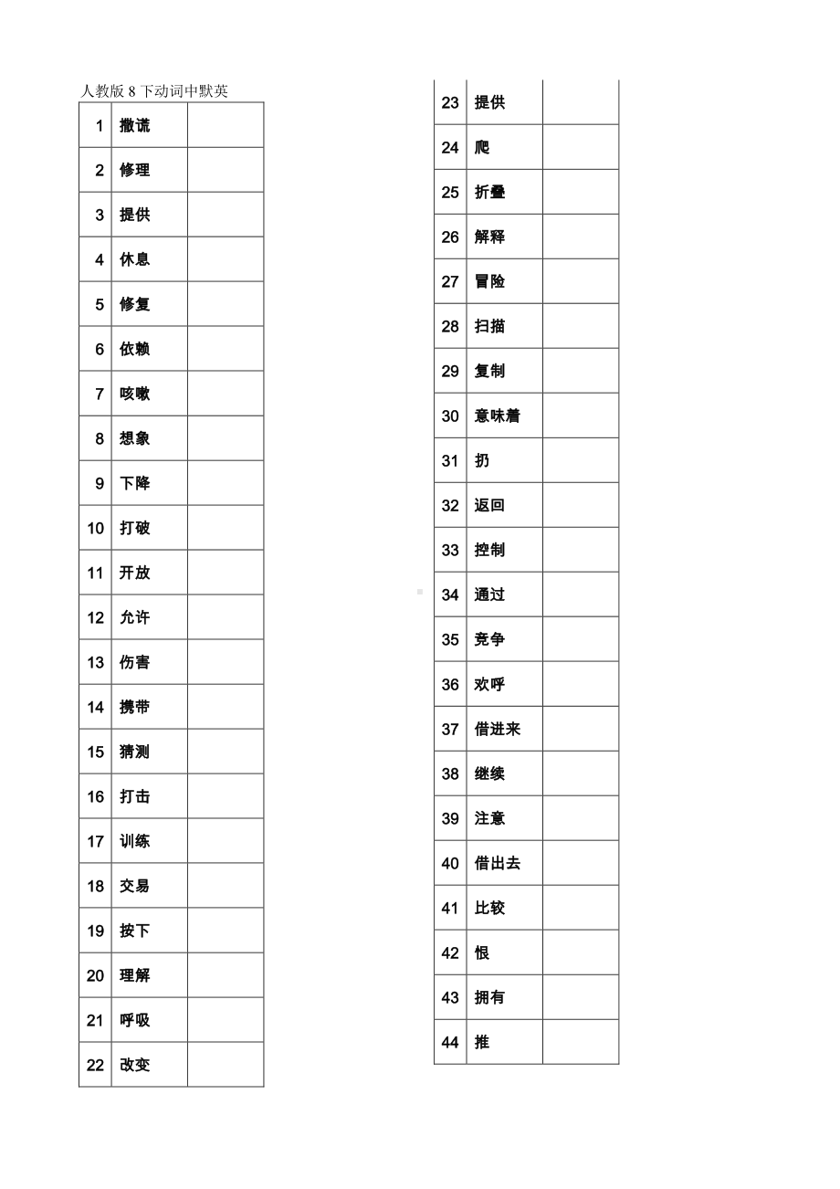 人教版八年级下册英语动词中默英.doc_第1页