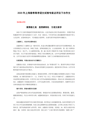 2020年上海春季高考语文试卷专家点评及下水作文.docx