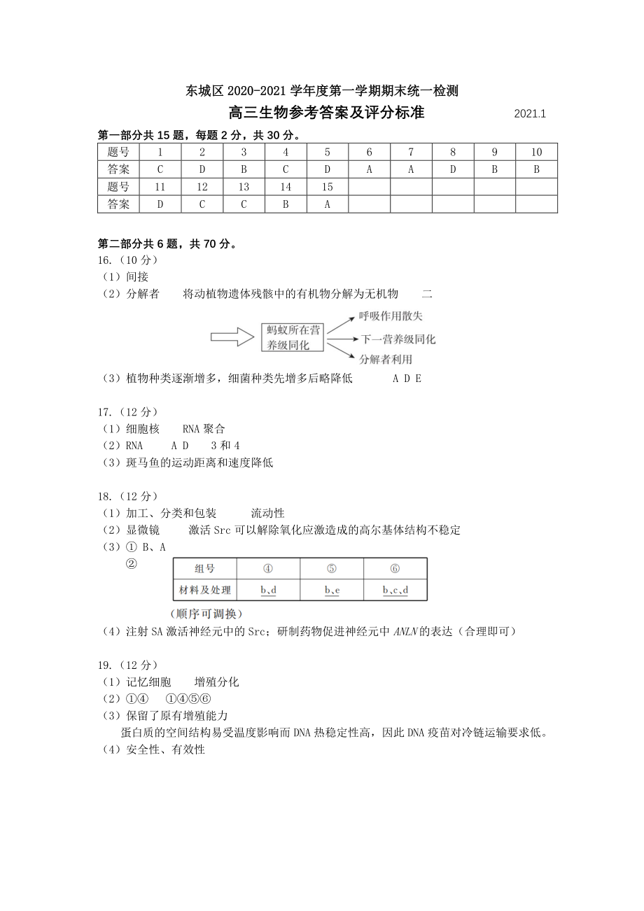 北京市东城区2021届高三上学期期末考试生物试题 Word版含答案.zip