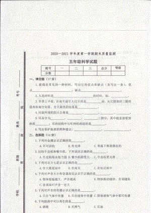 2020~2021青岛版五年级科学上册期末试卷.PDF