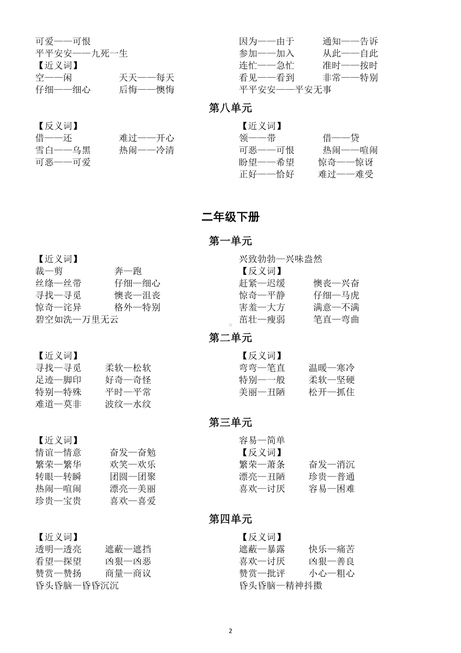 小学语文部编版各年级下册近义词反义词汇总（分单元编排）.docx_第3页