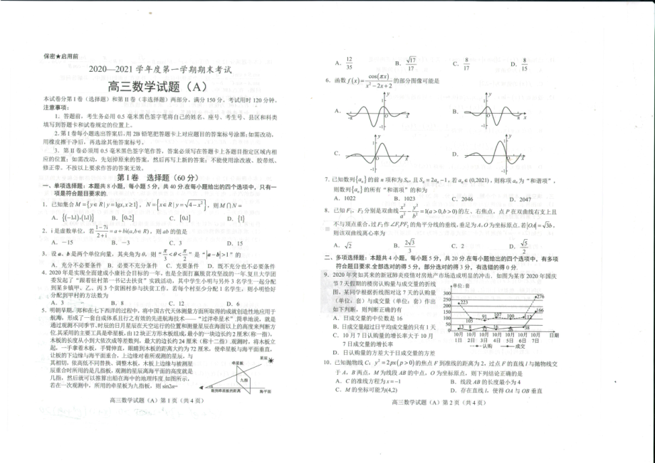 山东省菏泽市2021届高三上学期期末考试数学试题及答案.pdf_第1页