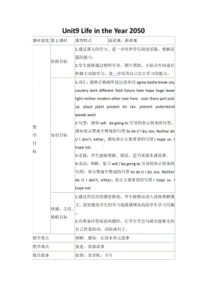 北师大版（三起）六年级下册Unit 9 The Year 2050-Lesson 1 Life in 2050.-教案、教学设计(配套课件编号：90000).docx