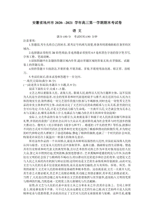 安徽省池州市2021届高三上学期1月期末考试语文试题附答案与详解.docx