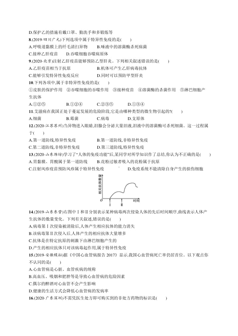 2021年安徽学业水平考试生物 专题检测(八)　健康地生活.docx_第2页