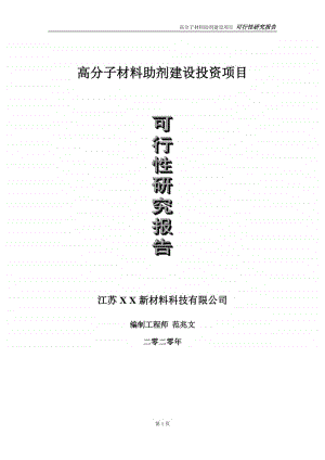 高分子材料助剂建设投资项目可行性研究报告-实施方案-立项备案-申请.doc