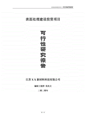 表面处理建设投资项目可行性研究报告-实施方案-立项备案-申请.doc