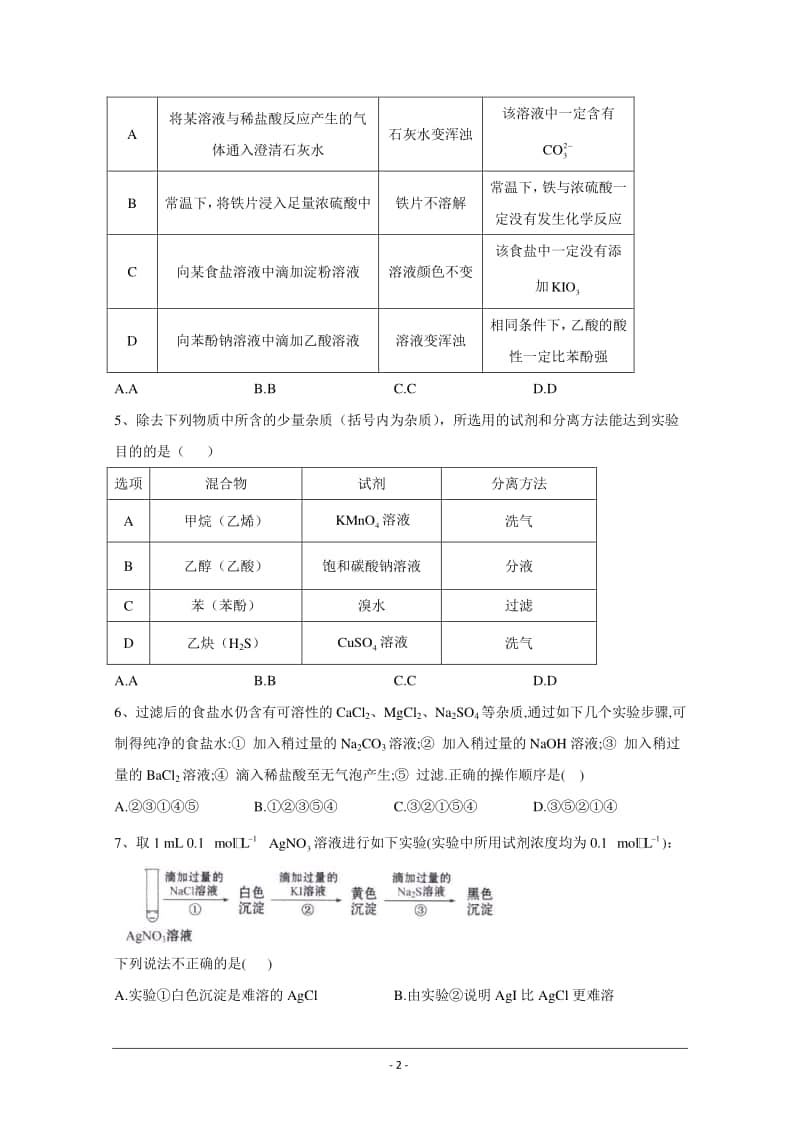 2021届新高考化学核心考点各地最新模拟题精练（附答案与解析）： 物质的制备、检验、分离与提纯.doc_第2页