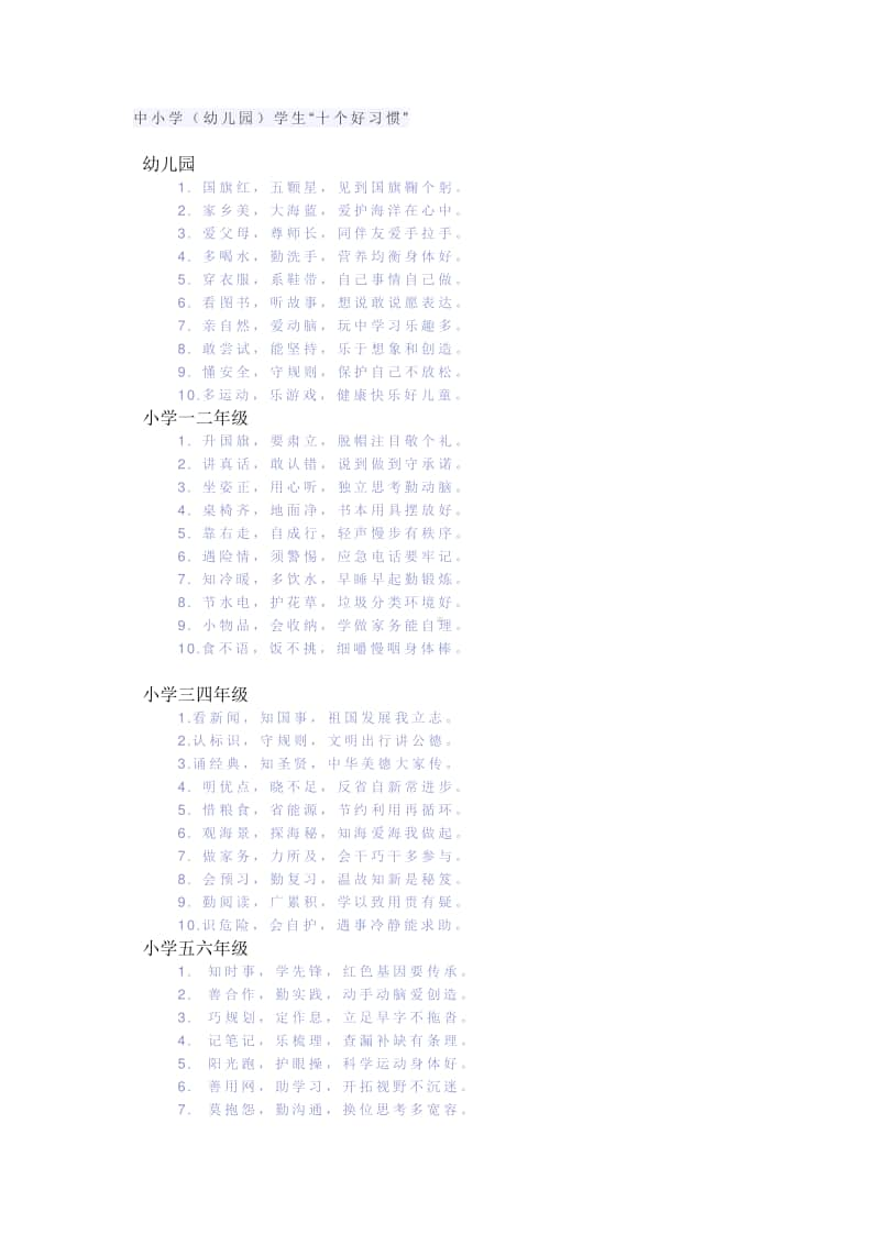 中小学（幼儿园）学生“十个好习惯”.docx_第1页
