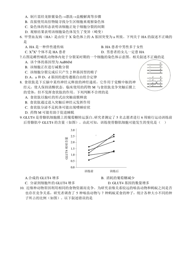 北京市2020年普通高中学业水平等级性考试生物试题+Word版含答案.docx_第2页