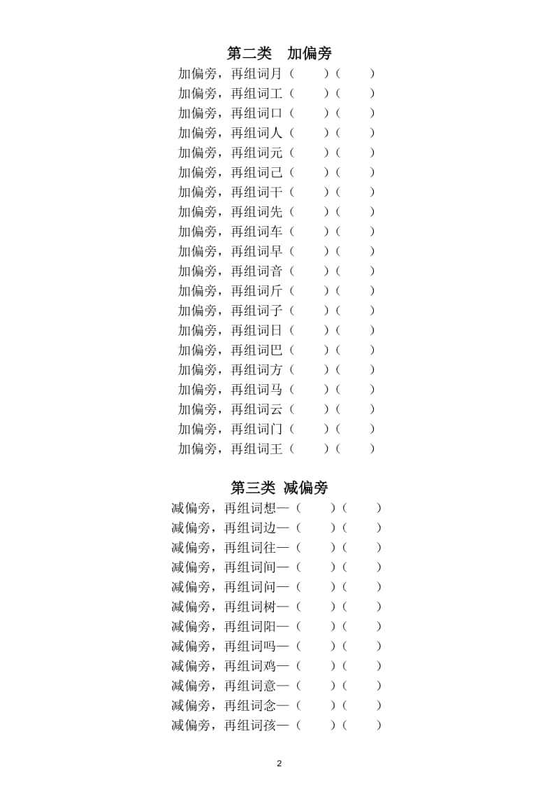 小学语文部编版三年级上册必考偏旁部首专项练习（附换偏旁组词汇总和偏旁部首名称表）.doc_第2页