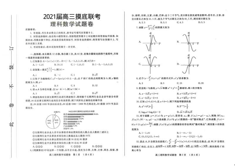 21届郑州一模（理科数学）试卷.pdf_第1页