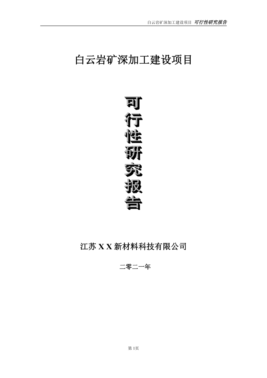 白云岩矿深加工建设项目可行性研究报告-立项方案.doc_第1页