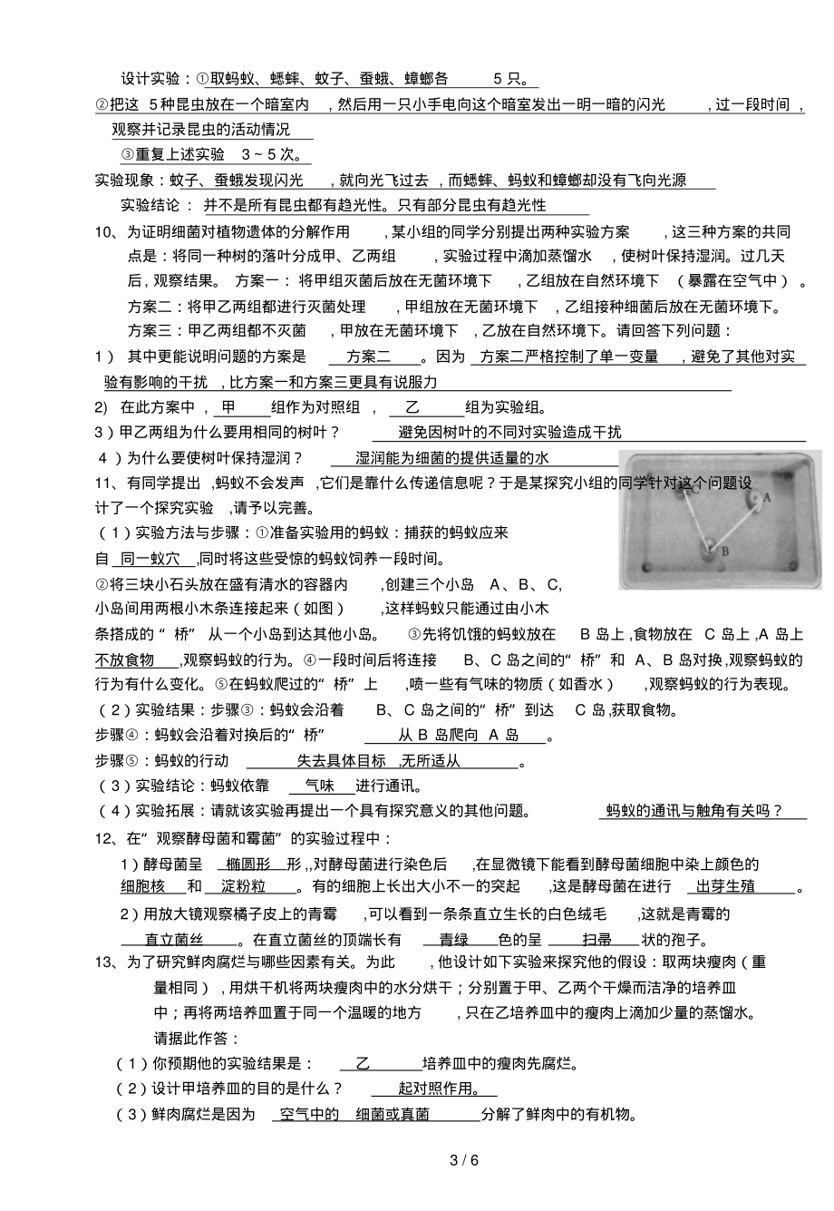 人教版八年级生物上册实验探究题专题练习.pdf_第3页