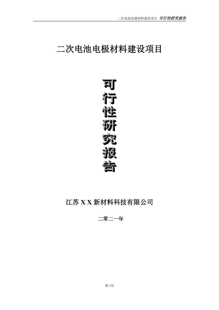 二次电池电极材料项目可行性研究报告-立项方案.doc_第1页