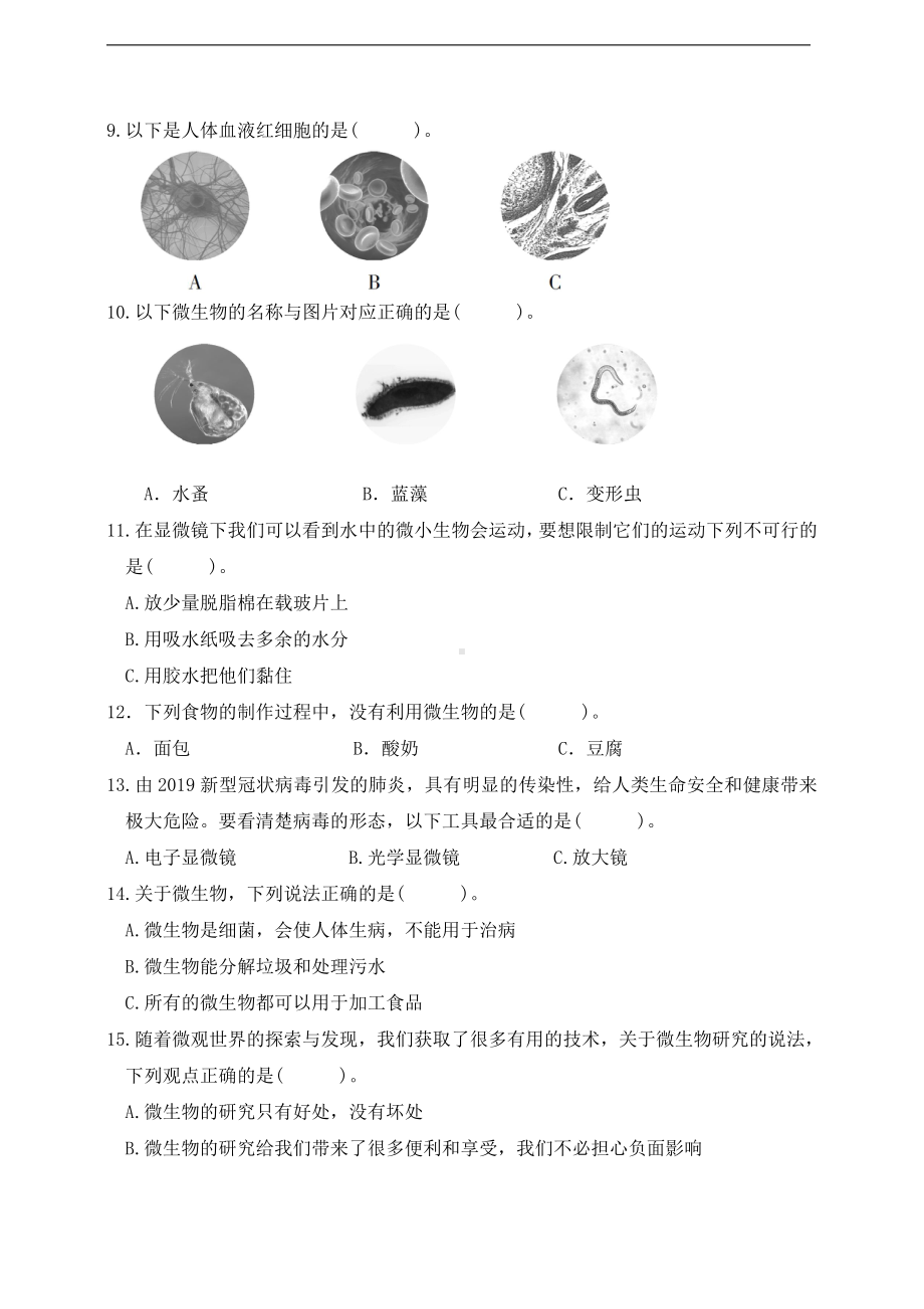 2021新教科版六年级上册科学第一单元 微小世界检测卷 (含答案).doc_第3页