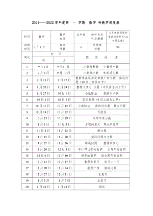 2021-2022第一学期人教版五年级数学上册教学进度表.docx