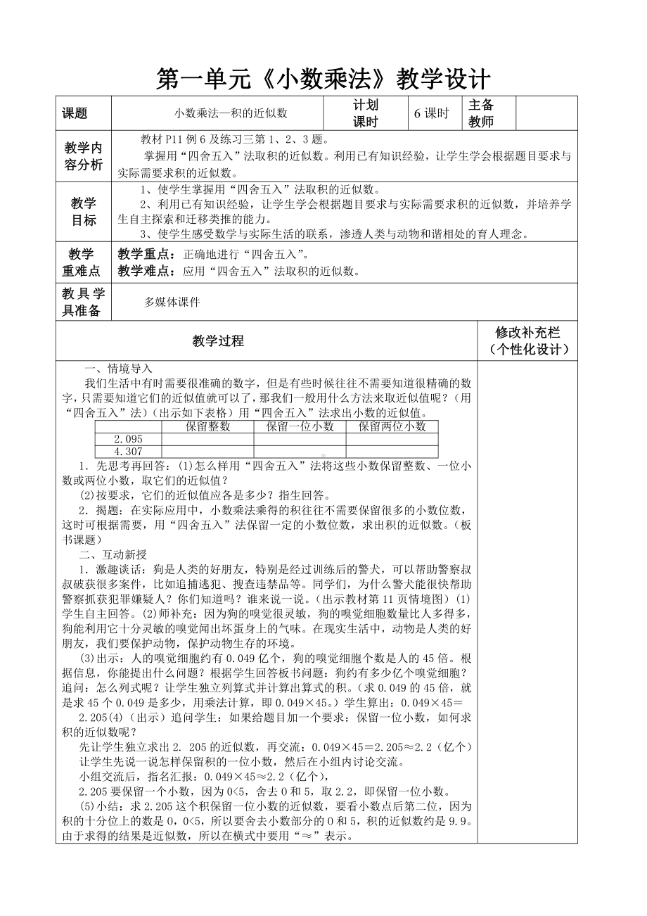 人教版五年级数学上册《积的近似数》集体备课教案.doc_第1页