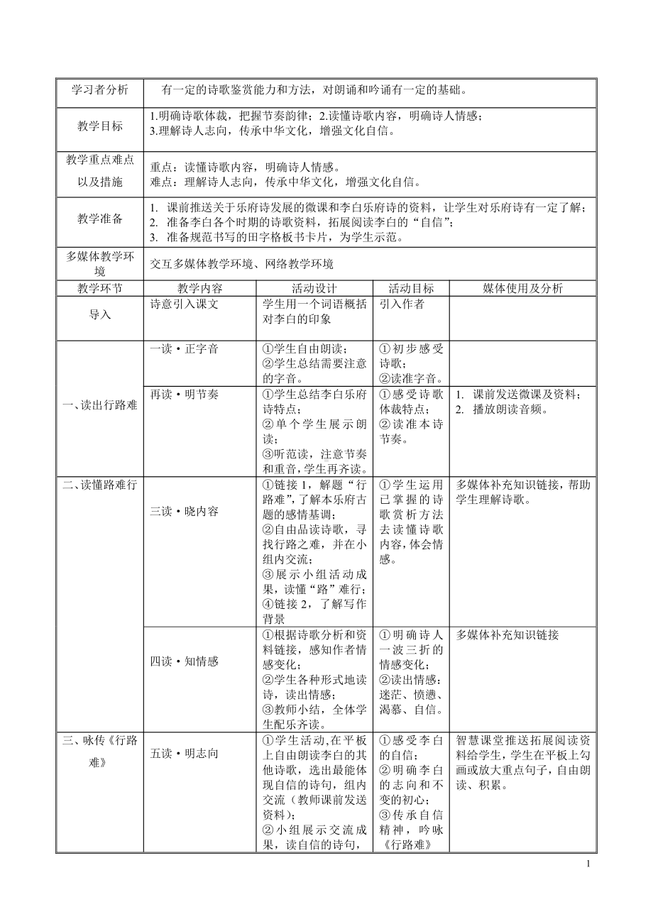 第三单元-阅读-13 诗词三首-行路难（其一）-教案、教学设计-部级公开课-部编版语文九年级上册(配套课件编号：f090b).doc_第1页