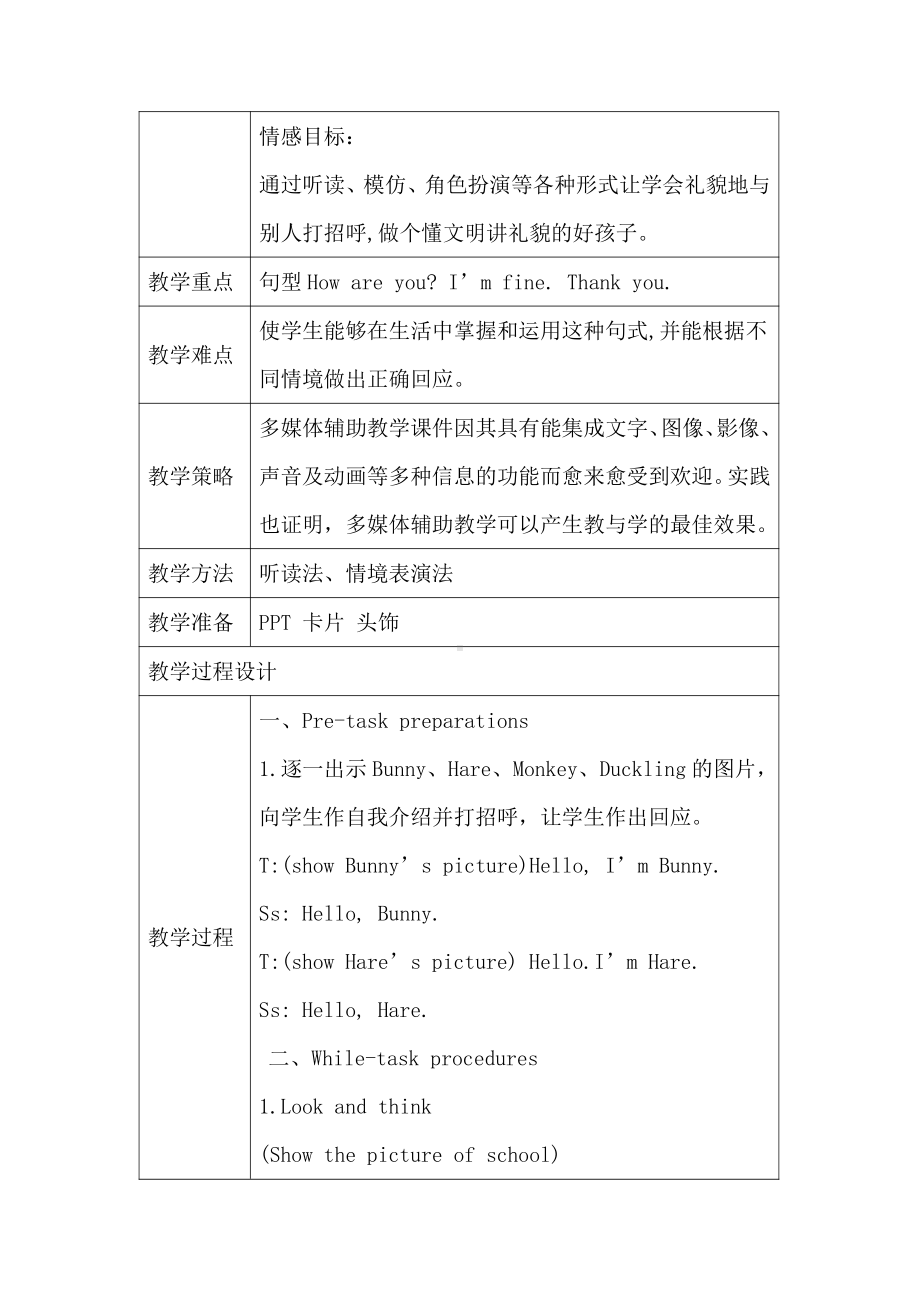 Module 1 Getting to know you-2 How are you -教案、教学设计-市级公开课-沪教版三年级上册英语(配套课件编号：21c62).doc_第2页