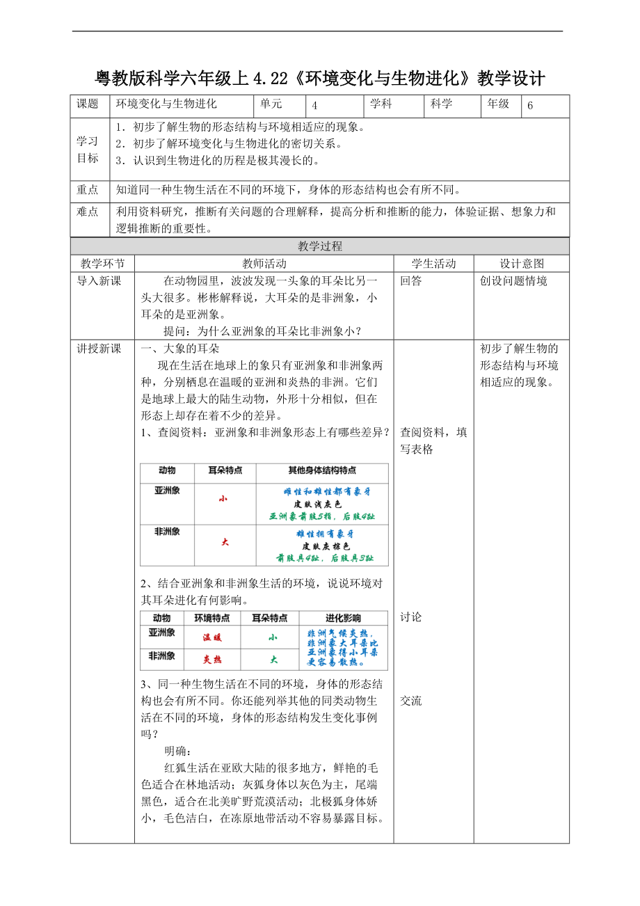 2021新粤教版六年级上册科学4.22《环境变化与生物进化》ppt课件（含教案+练习+视频）.zip