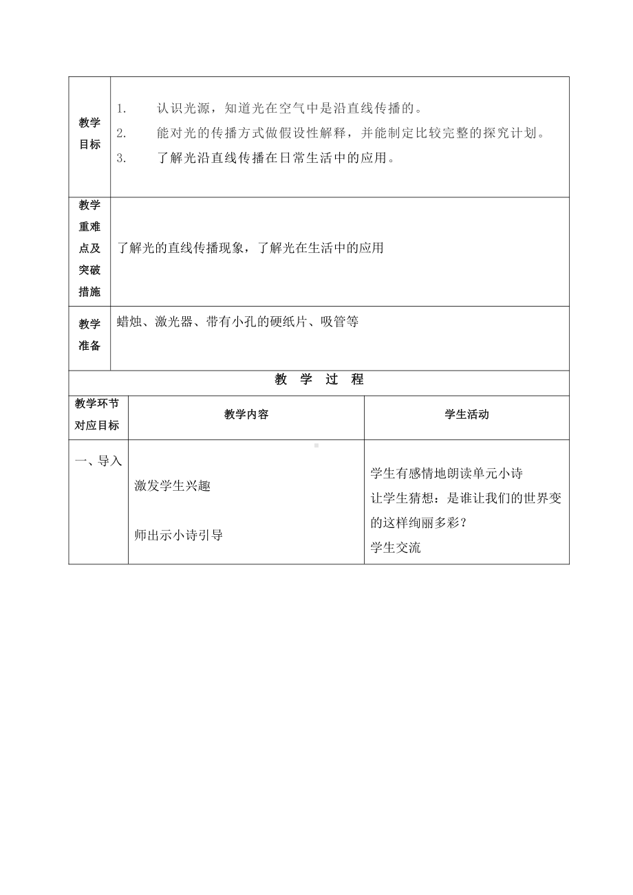 2021新青岛版（六三制）五年级上册科学1.1《认识光 》教案.doc_第2页