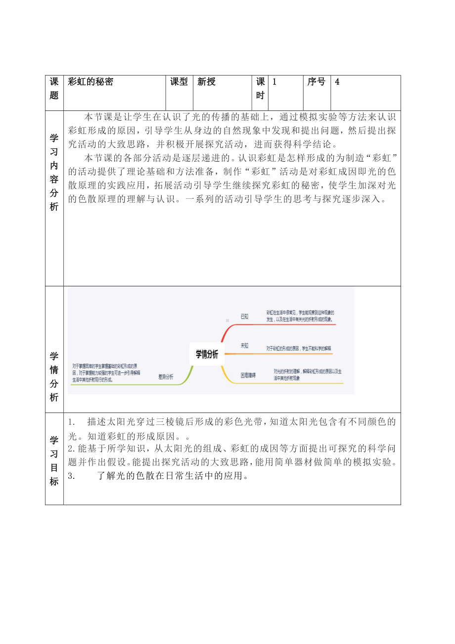 2021新青岛版（六三制）五年级上册科学1.4《彩虹的秘密》 （教案）.docx_第1页