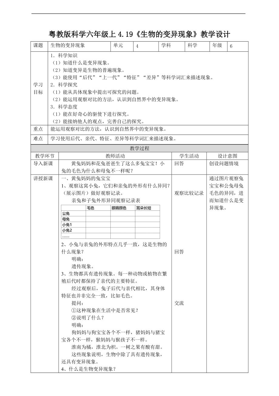 2021新粤教版六年级上册科学4.19《生物的变异现象》ppt课件（含教案+练习+视频）.zip