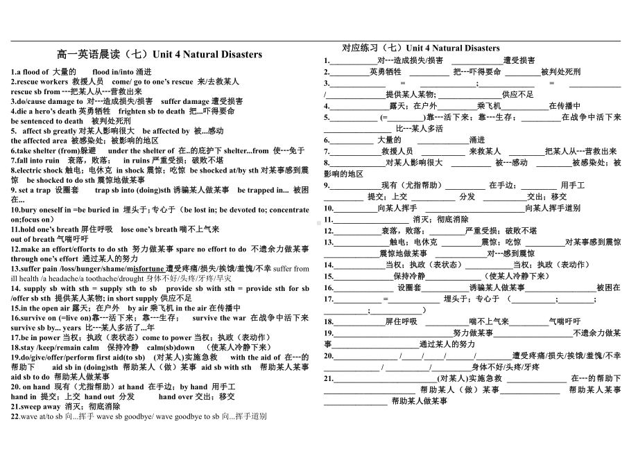 （2019新教材）人教版高中英语必修第二册Unit 4 Natural Disasters晨读材料+自测（含答案）.docx_第2页