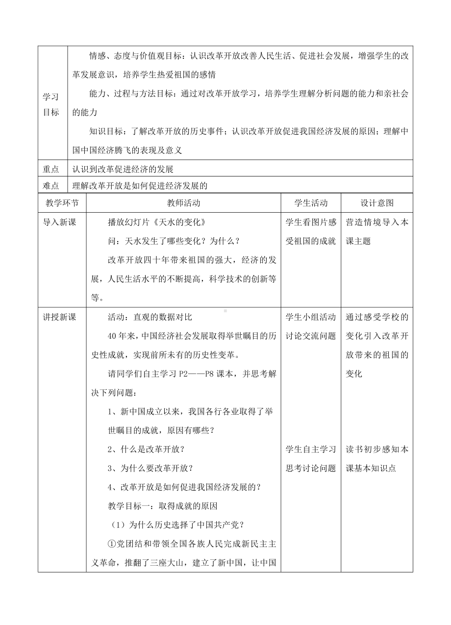 第一单元 富强与创新-第一课 踏上强国之路-坚持改革开放-教案、教学设计-市级公开课-部编版九年级上册道德与法治(配套课件编号：8045c).doc_第1页