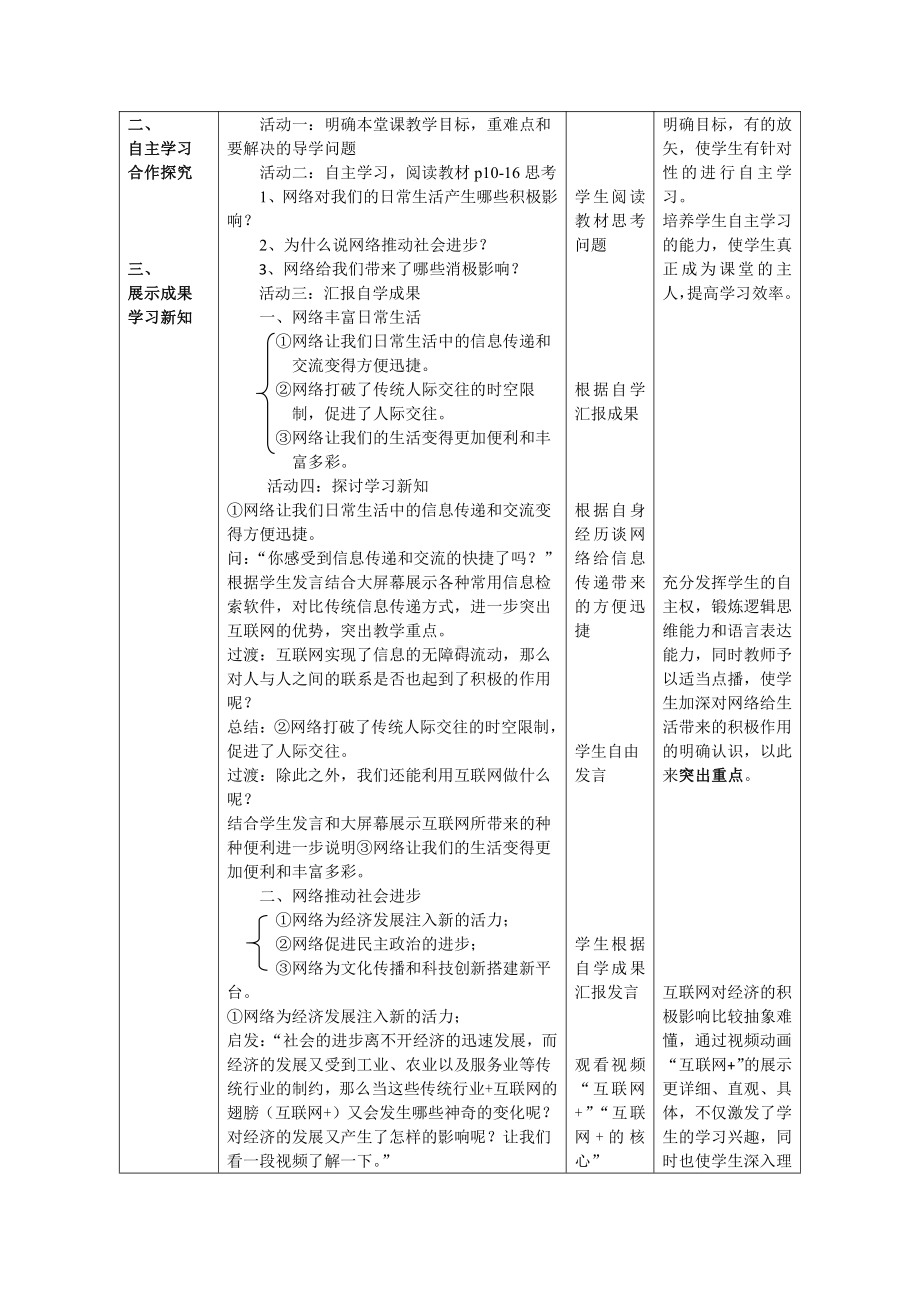 第一单元 走进社会生活-第二课 网络生活新空间-网络改变世界-教案、教学设计-市级公开课-部编版八年级上册道德与法治(配套课件编号：000ce).doc_第2页