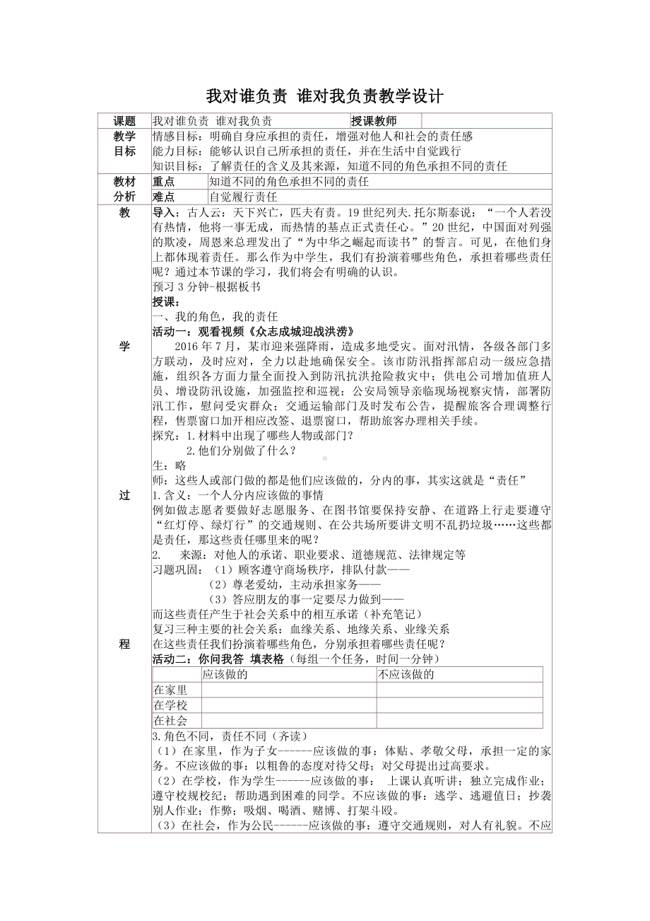 第三单元 勇担社会责任-第六课 责任与角色同在-我对谁负责 谁对我负责-教案、教学设计-市级公开课-部编版八年级上册道德与法治(配套课件编号：50dbb).docx_第1页