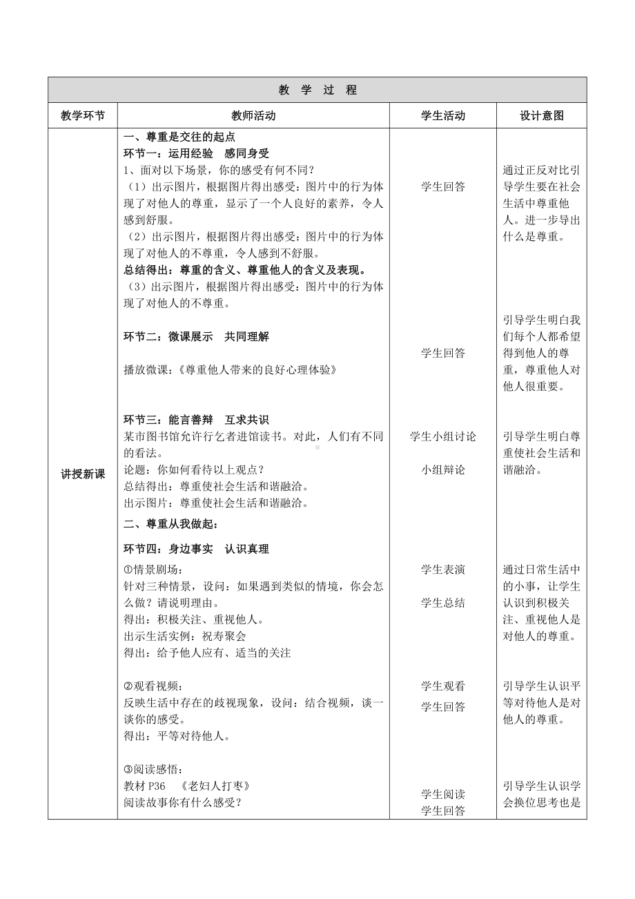 第二单元 遵守社会规则-第四课 社会生活讲道德-尊重他人-教案、教学设计-市级公开课-部编版八年级上册道德与法治(配套课件编号：015c5).doc_第2页