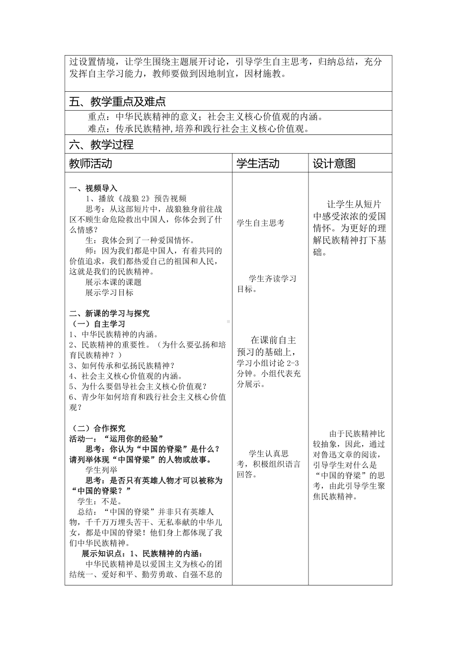 第三单元 文明与家园-第五课 守望精神家园-凝聚价值追求-教案、教学设计-市级公开课-部编版九年级上册道德与法治(配套课件编号：f03a1).docx_第2页