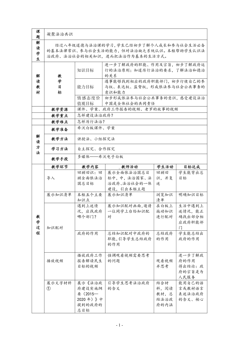 第二单元 民主与法治-第四课 建设法治国家-凝聚法治共识-教案、教学设计-省级公开课-部编版九年级上册道德与法治(配套课件编号：b06b5).doc_第1页